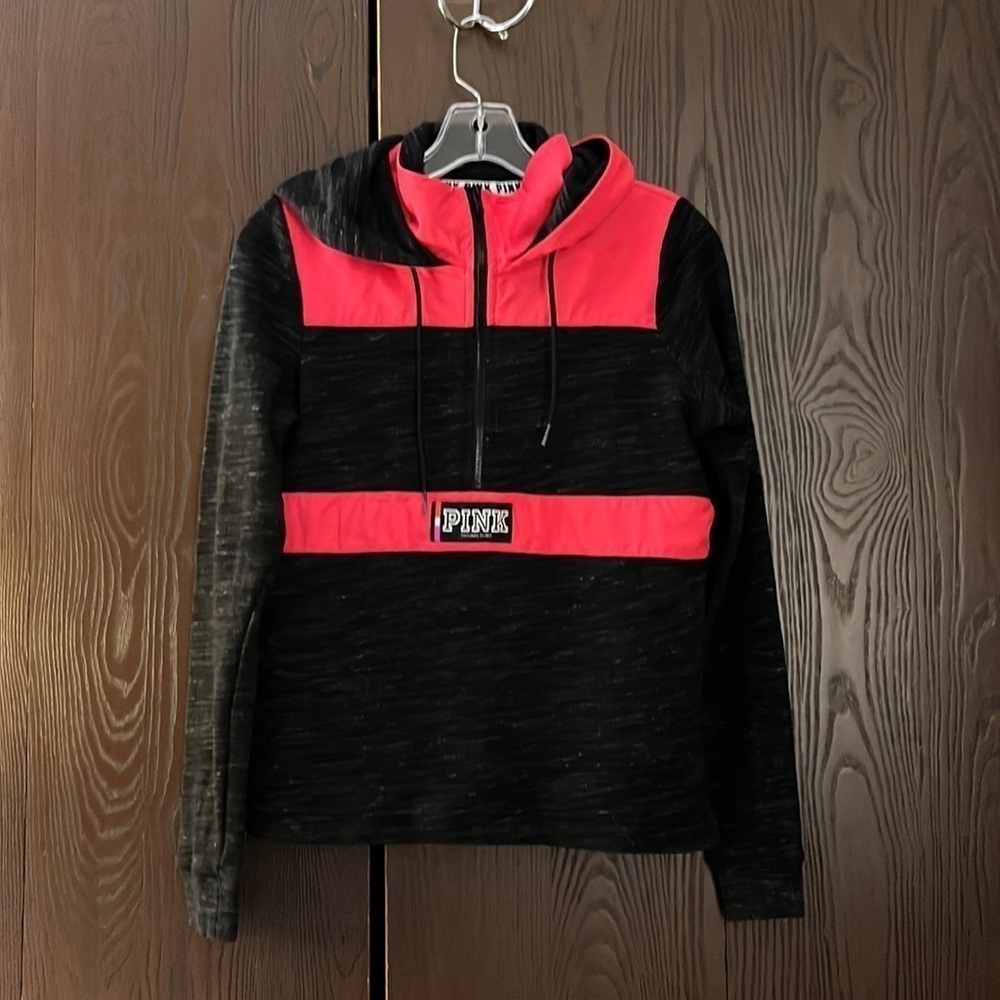 Pink black with neon pink hooded pullover sweatshirt. Size XS